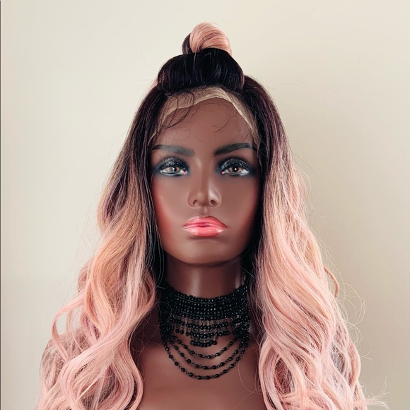 28” Ombre Pearl Pink 4x4 Lace Front Synthetic Wig - Picture 7 of 16